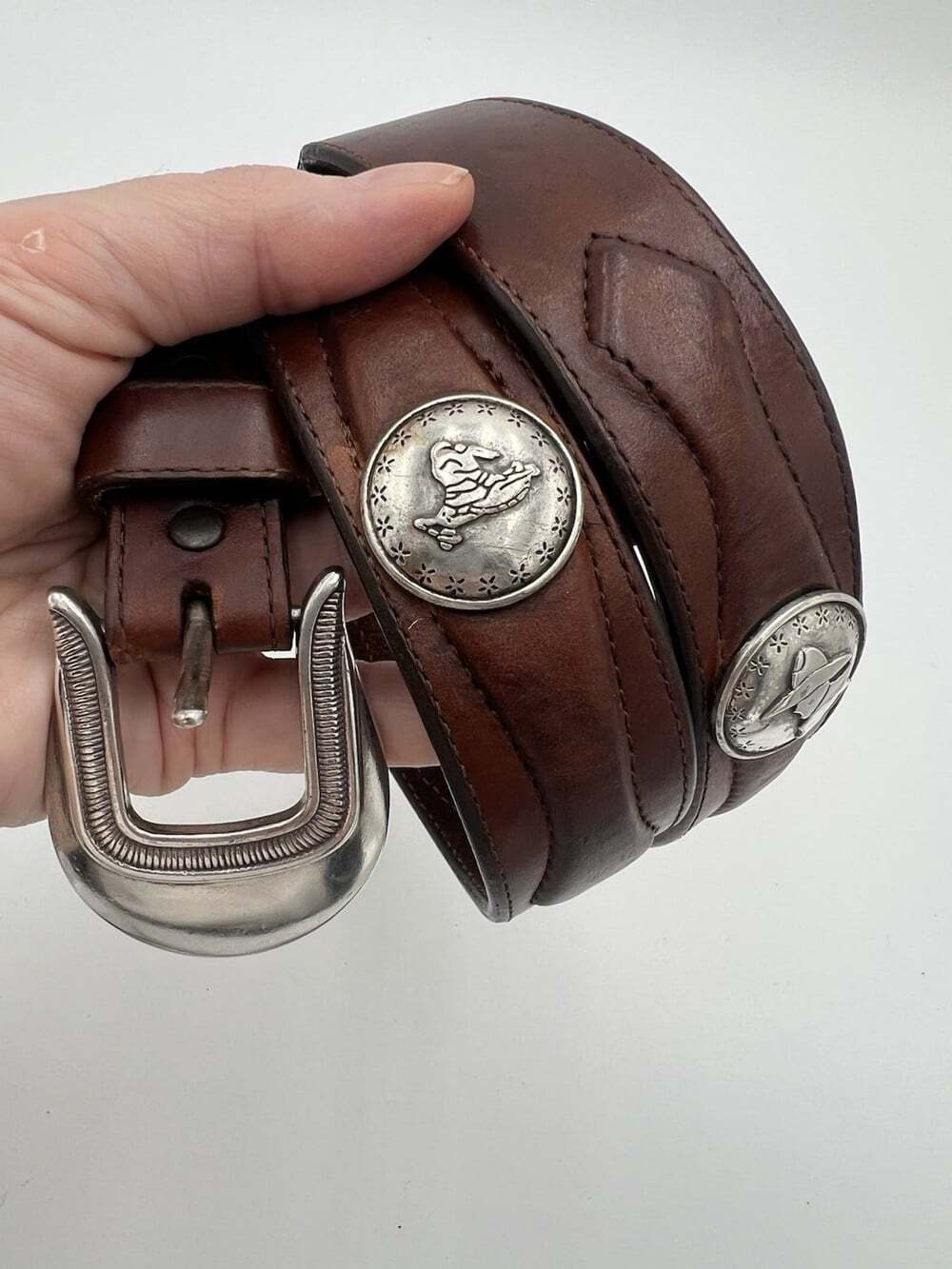 Justin 1638D Leather Western Belt Size 40 Cowboy Bull Rider Concho Brown